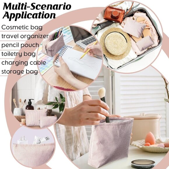 2 Pieces Makeup Bag Set Cute Cosmetic Pouch for Women Travel Toiletry Bag Preppy - Picture 6 of 7